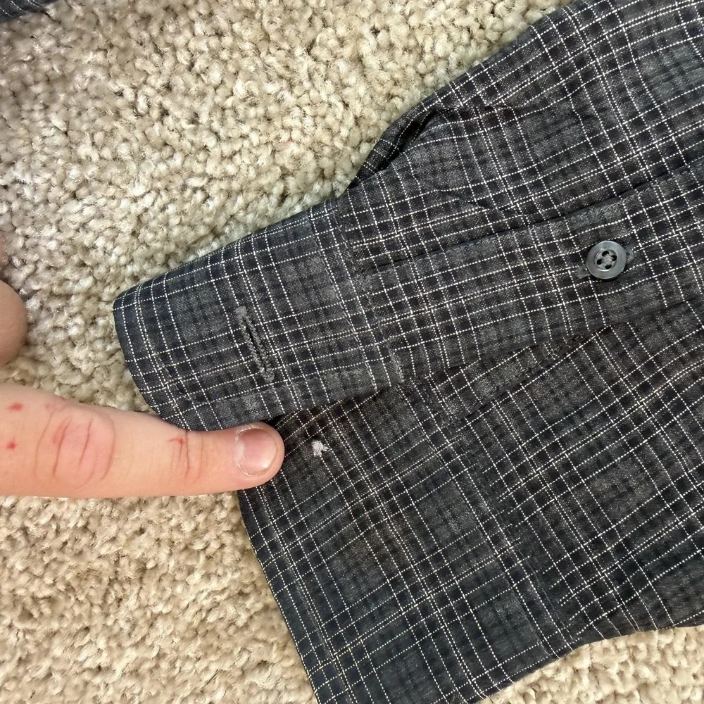 GUESS Jeans Shirt Mens Large Black Check Long Sleeve Button Up Casual Poly Blend